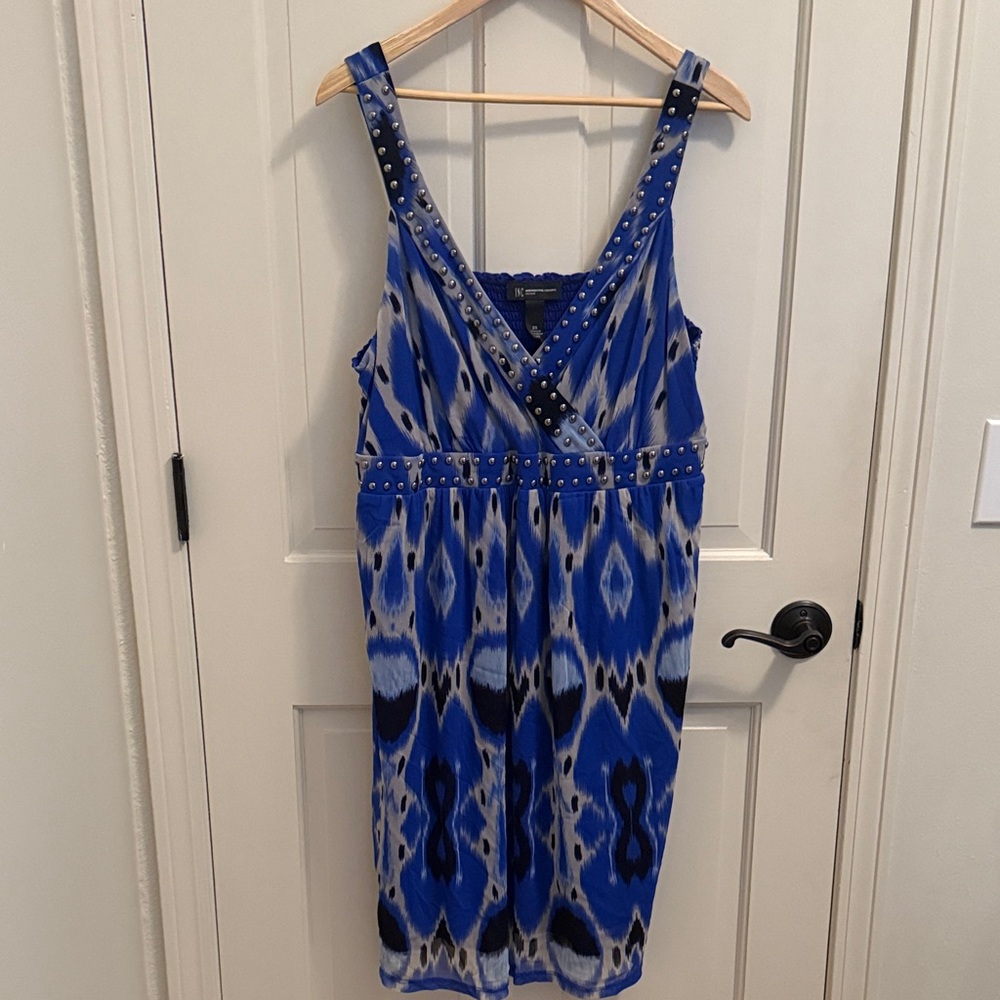 INC International Concepts Blue and Black Patterned Midi Dress